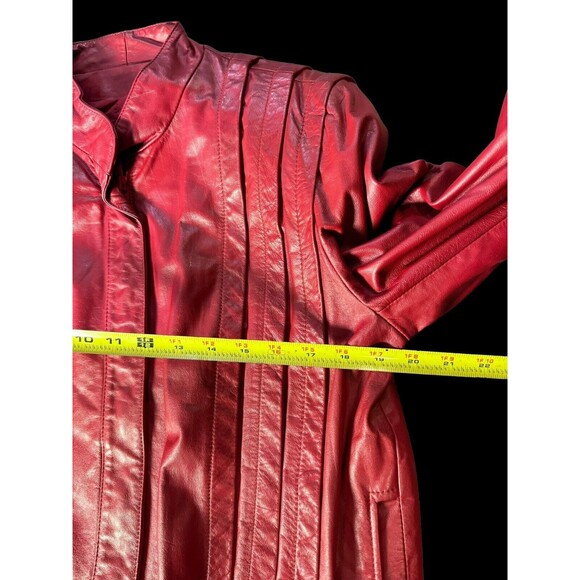 Vintage 80s red leather pleat assymetrical jacket Size  15/16 - Picture 10 of 14